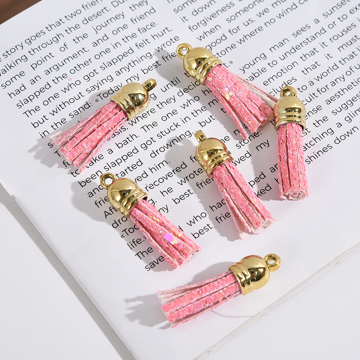 Glitter Mini PU Leather Tassels with Gold Caps 36mm 50pcs 8