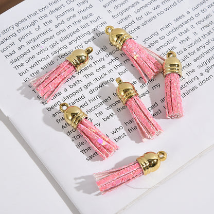 Glitter Mini PU Leather Tassels with Gold Caps 36mm 50pcs 8