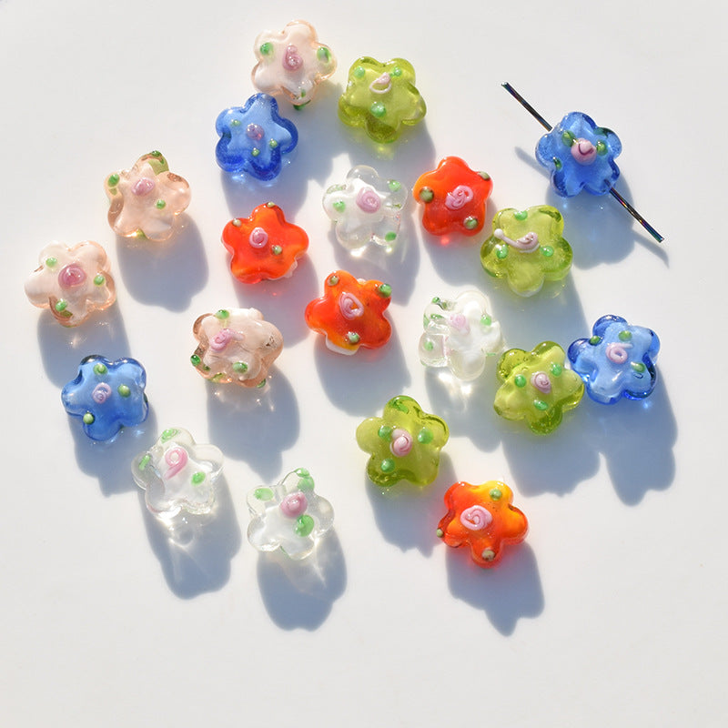 Lampwork Glass Beads Five Petal Flower Handmade Vintage 16mm 10pcs 2