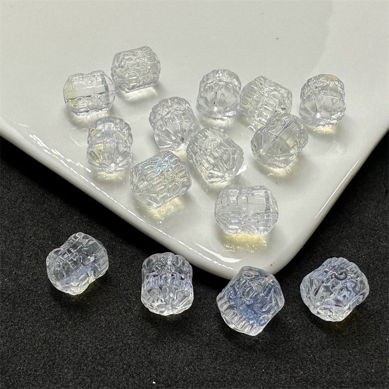 Electroplated Transparent Glass Beads 12mm Etched Rainbow Pattern 100pcs 7