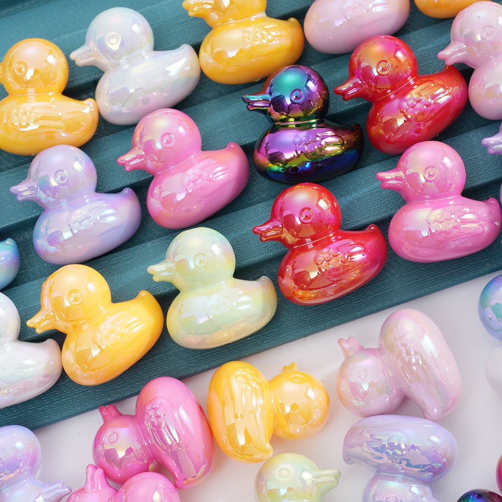 Plating Duck Acrylic Beads 22mm Glossy Iridescent 10pcs 3