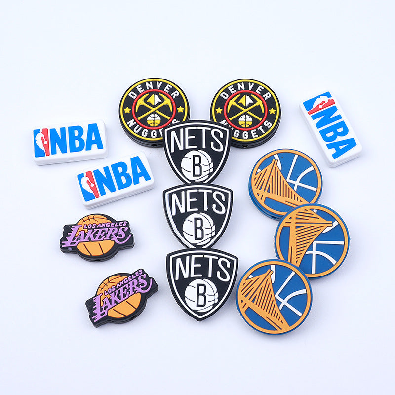 Silicone Focal Beads NBA Team Featuring Logos and Bold Colors 20pcs 2