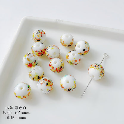 Lampwork Glass Beads Round 10mm Handmade Colorful Confetti 5pcs 9