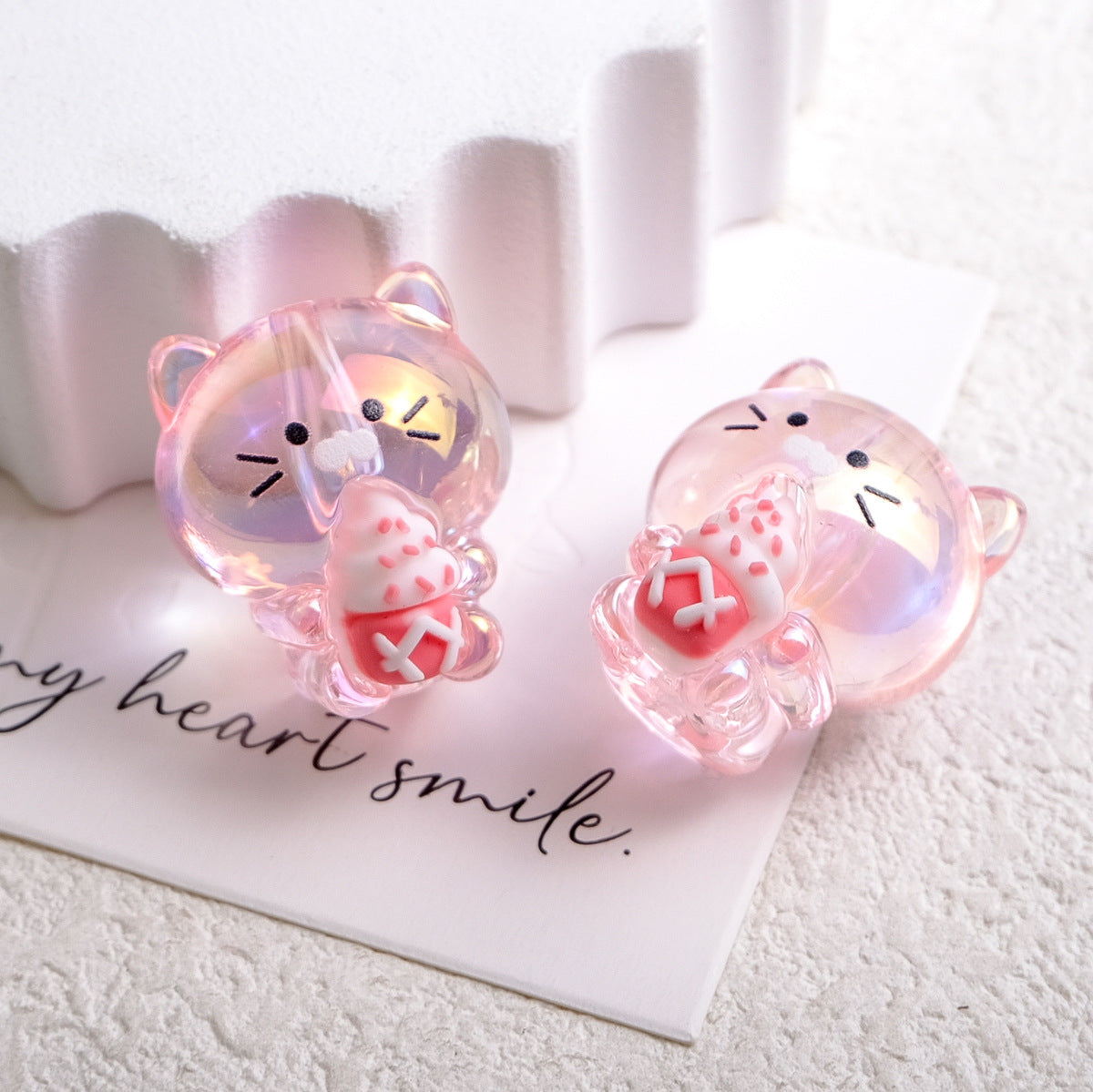 Plating Heart Acrylic Beads 27mm Transparent Cat Design 10pcs 14