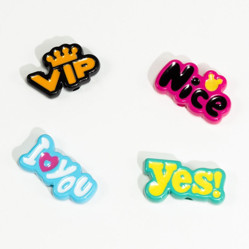 Plating Acrylic Flat Beads English Word Glossy Finish 10pcs 4