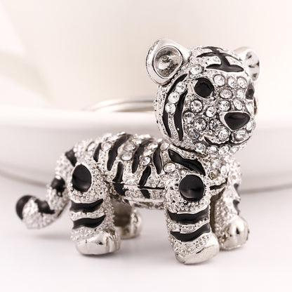 Alloy Diamond Inlaid Tiger Keychain Metal Colorful and Champagne Options 9