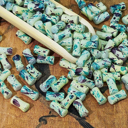 Painted Bamboo Tube Glass Beads 6X12mm Marbled Earth Tone 50pcs 12