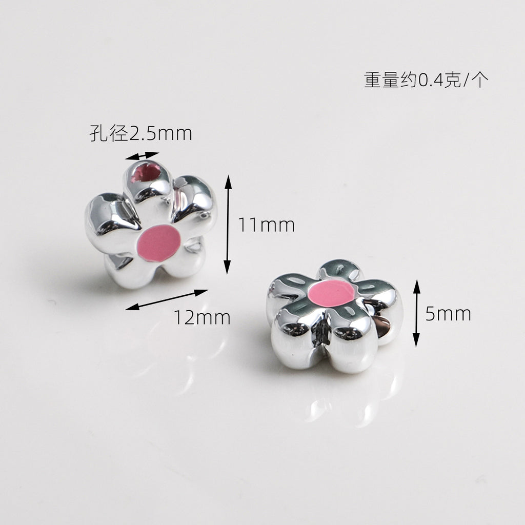 Silver Cherry Blossom Acrylic Beads 12mm Enamel 50pcs 4