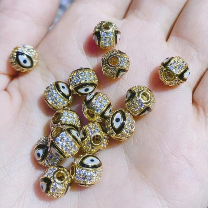 Round Rhinestone Beads 8mm 10mm Evil Eye Enamel Brass 1pc 4