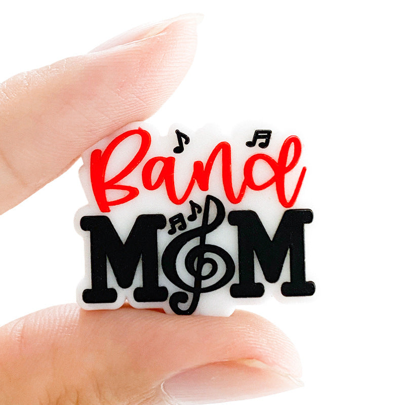 Silicone Focal Beads Music Mom Band Mom Text and Musical Notes 10pcs 3