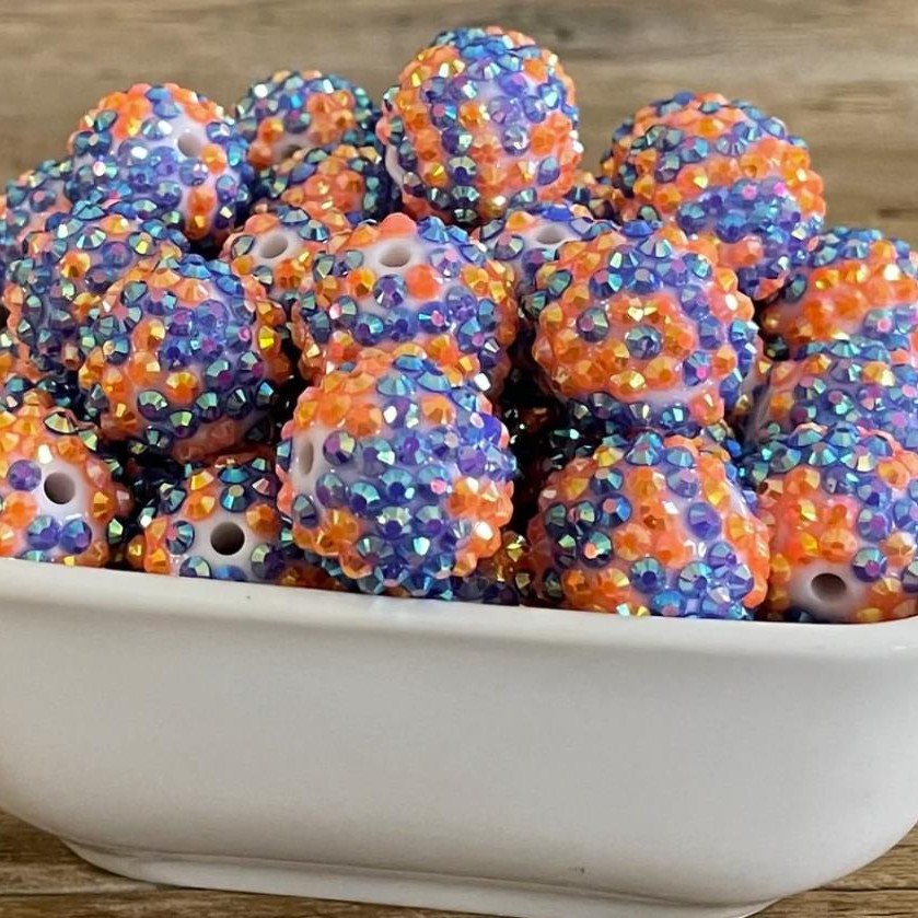 Plated Bubblegum Beads 10-22mm Blue Orange Confetti Dimpled Texture 5pcs 2