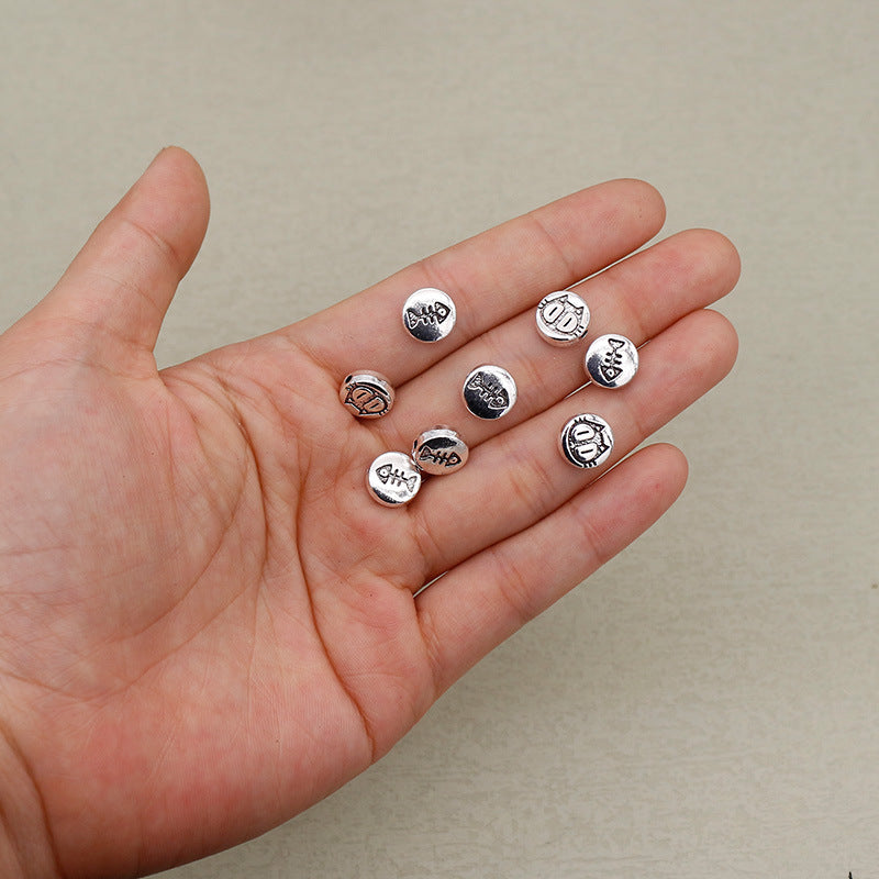 Flat Metal Beads 10mm Double Sided Kitten Fish Bone Engraving 40pcs 4