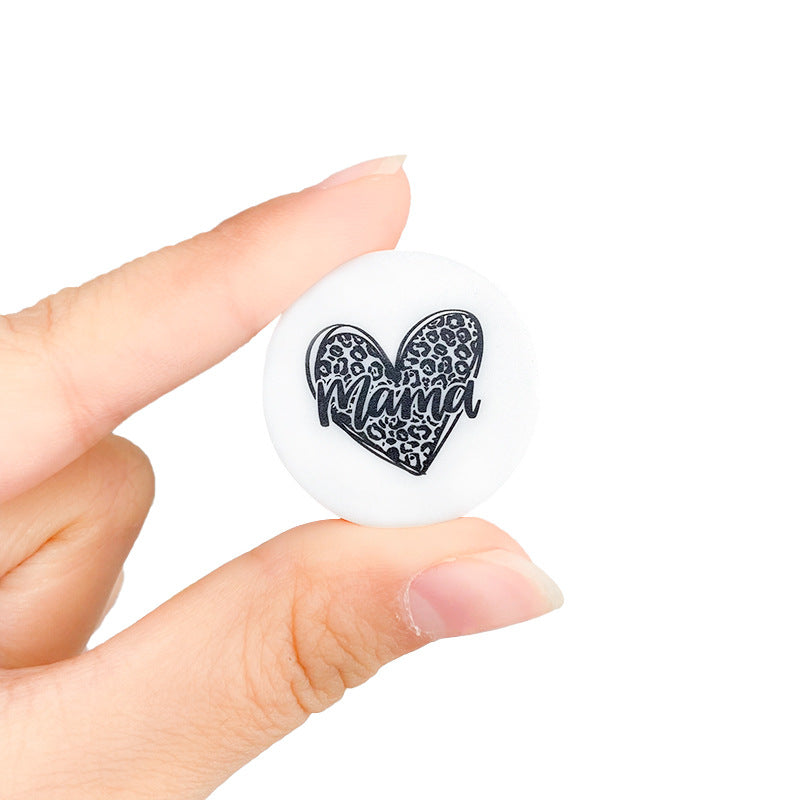 Silicone Focal Beads Nature Theme Circle Badge Love Mom 10pcs 3