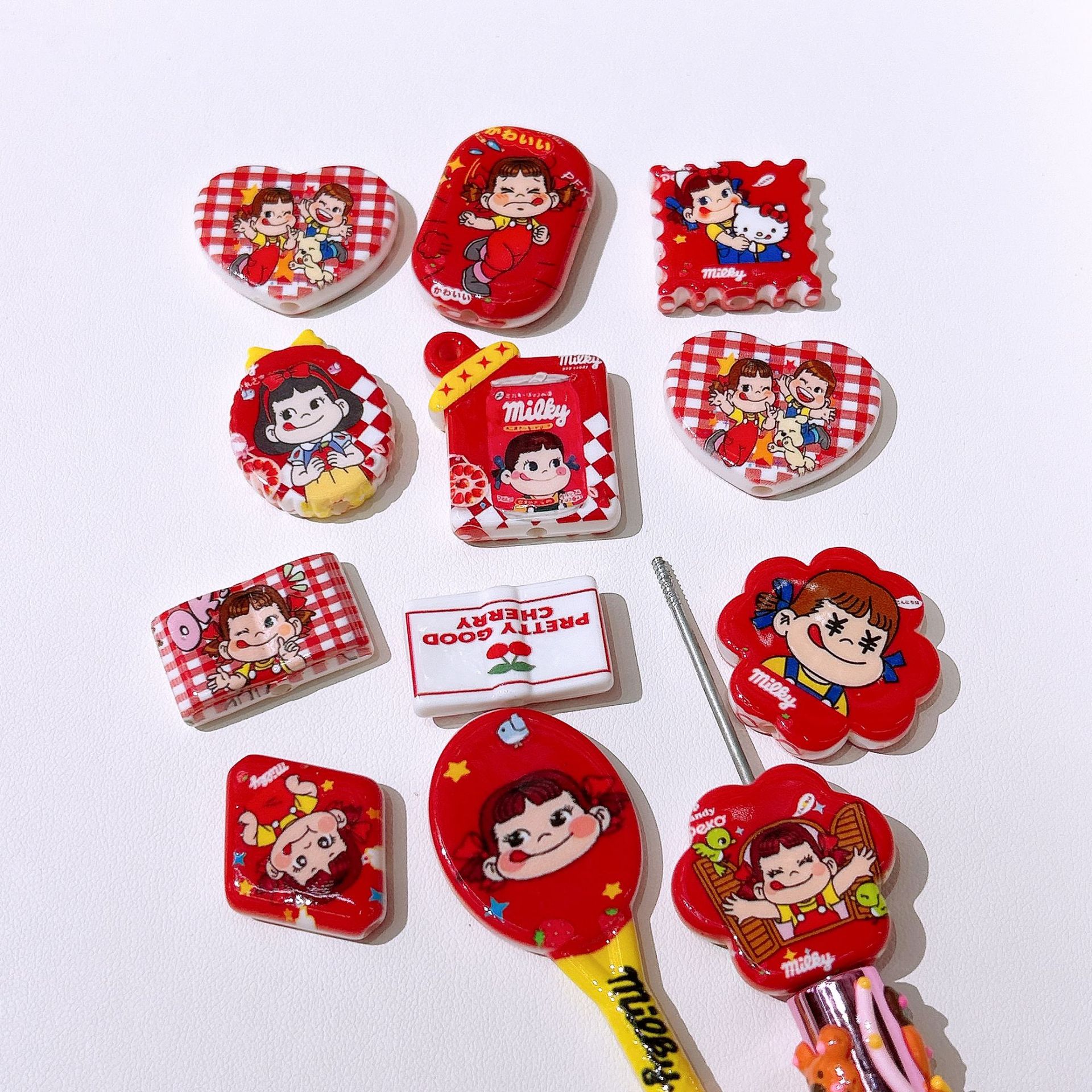 Mixed Shape Fujiy Girl Acrylic Beads Colorful Flat Cartoon 50pcs 2