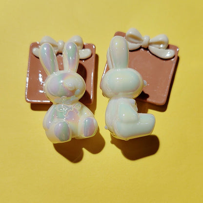 Glow Bunny Acrylic Beads 35mm UV Plating Pastel Colors 10pcs 11