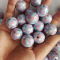 Fish Scale Printed Bubblegum Beads 20mm Pastel Glossy Acrylic 5pcs