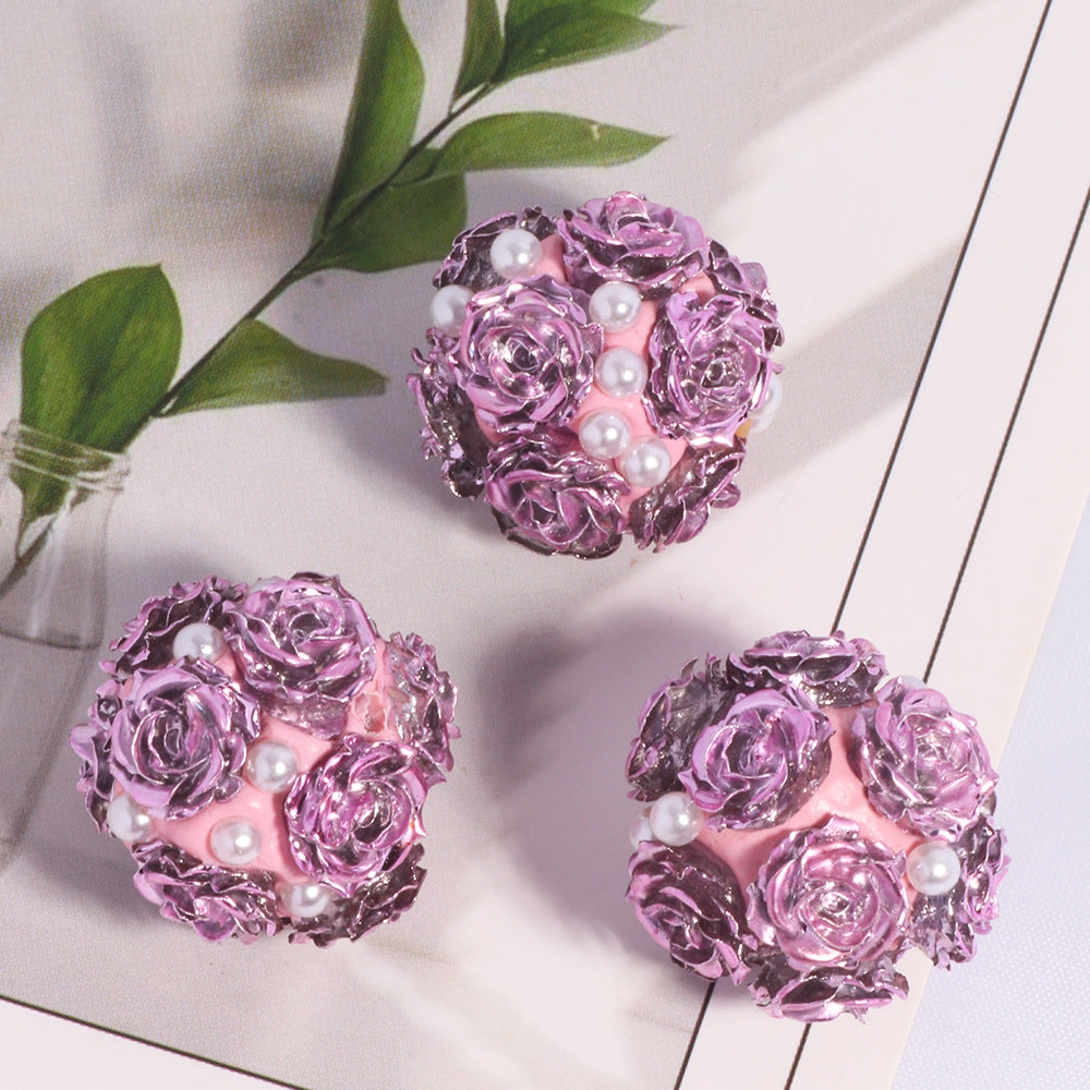 Flower Cluster Clay Beads 20mm Halloween Metallic Pearl Rhinestone 5pcs 4