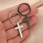 Stainless Steel Cross Keychain Minimalist Polished Silver and Black 4