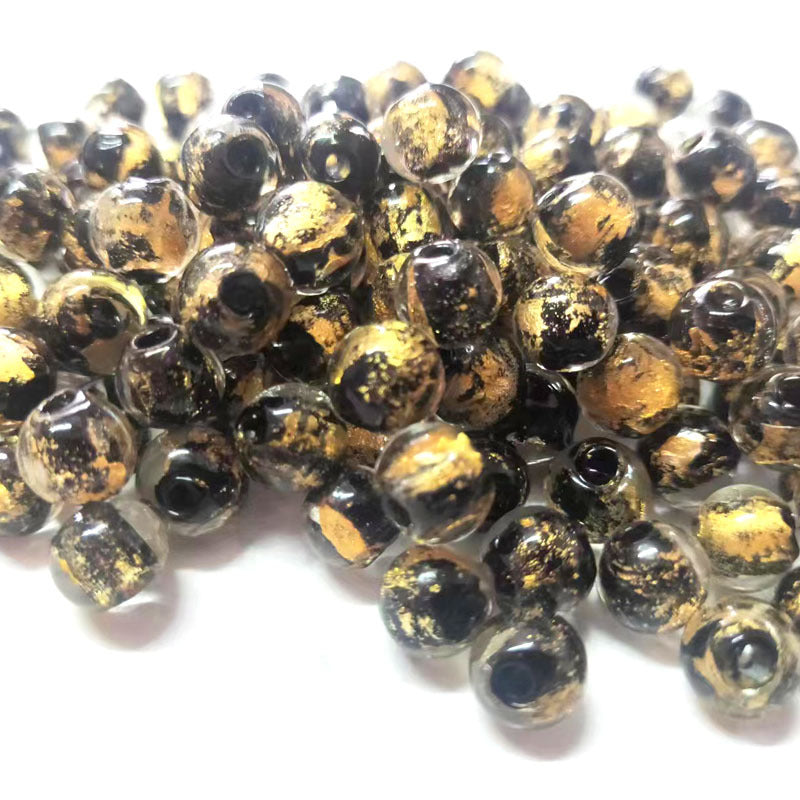 Lampwork Glass Beads Round 8 10mm Blue Gold Silver Foil Painted 50pcs 3