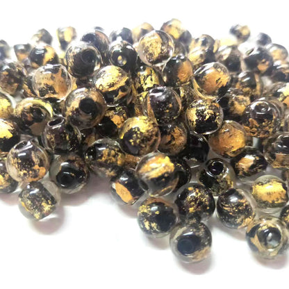 Lampwork Glass Beads Round 8 10mm Blue Gold Silver Foil Painted 50pcs 3
