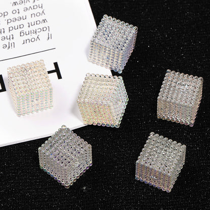 Transparent Square Acrylic Beads 16mm Colorful Bubbly Texture 50pcs 14