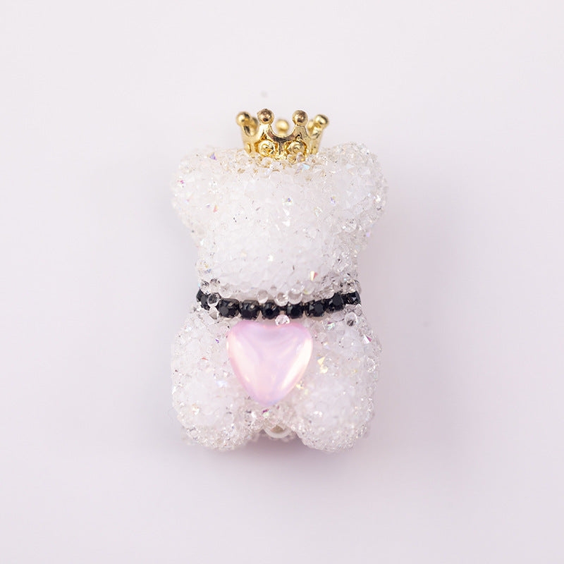 Sugar Crown Bear Rhinestone Focal Beads Alloy with Rhinestones 10pcs 4