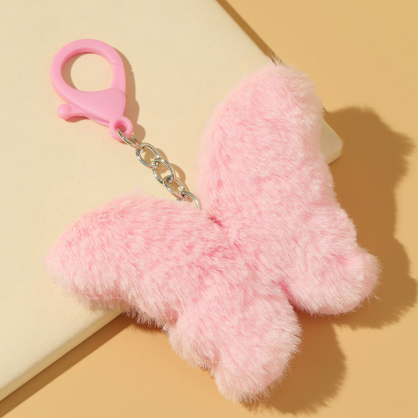 Plush Butterfly Keychain Soft Pink Fluffy Pom Pom Charm 3