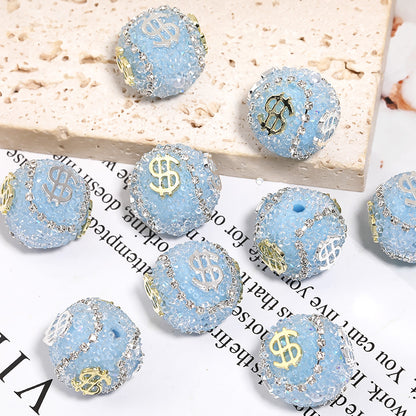 Dollar Bill Ball Rhinestone Beads 19mm Clustered Stones 5pcs 10