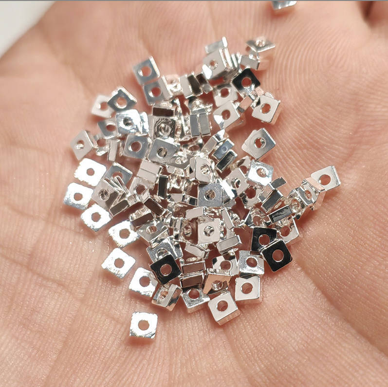 Brass Square Spacer Beads Geometric Silver Tone 100pcs 20
