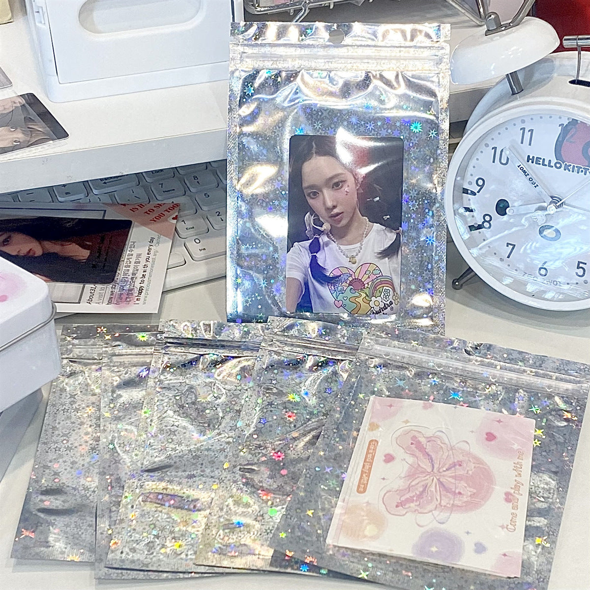 Holographic Star Pattern Aluminum Film Zip Lock Plastic Bags 50pcs 10x15cm
