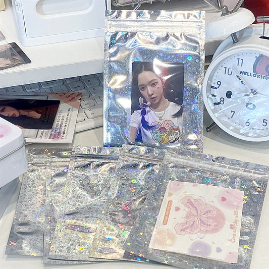 Holographic Star Pattern Aluminum Film Zip Lock Plastic Bags 50pcs 10x15cm