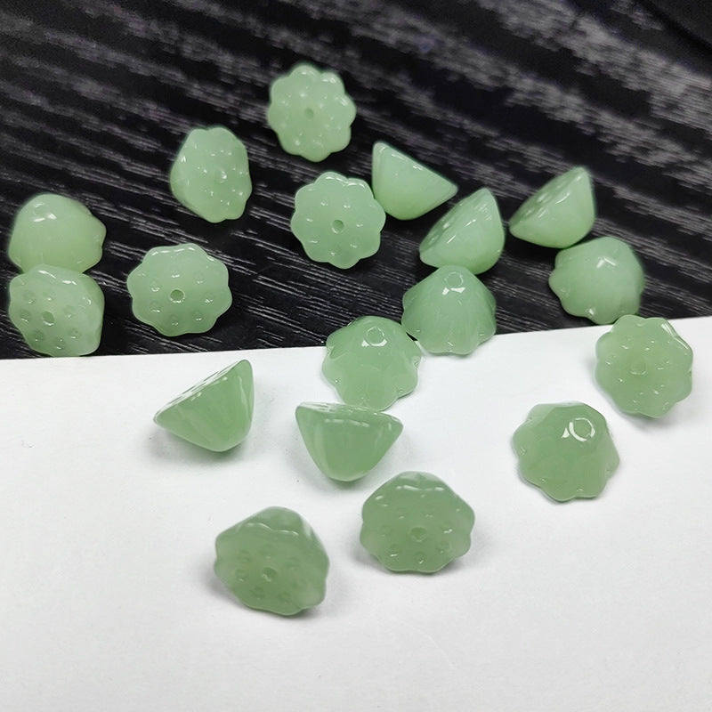 Lotus Glass Beads 10mm Translucent Green Flower 20pcs 6