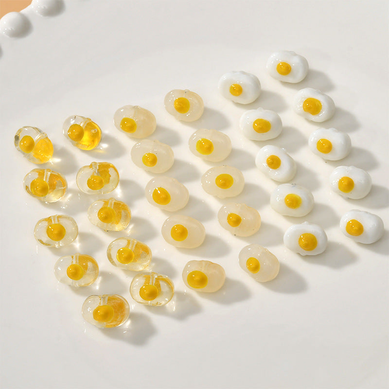 Lampwork Glass Beads Poached Egg 12mm Enamel Handmade 6pcs