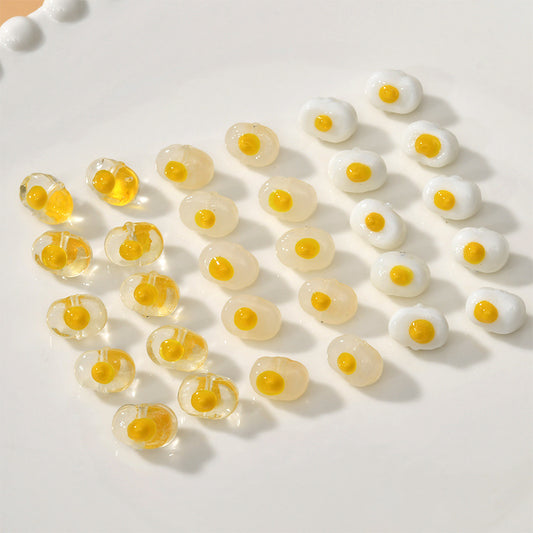 Lampwork Glass Beads Poached Egg 12mm Enamel Handmade 6pcs