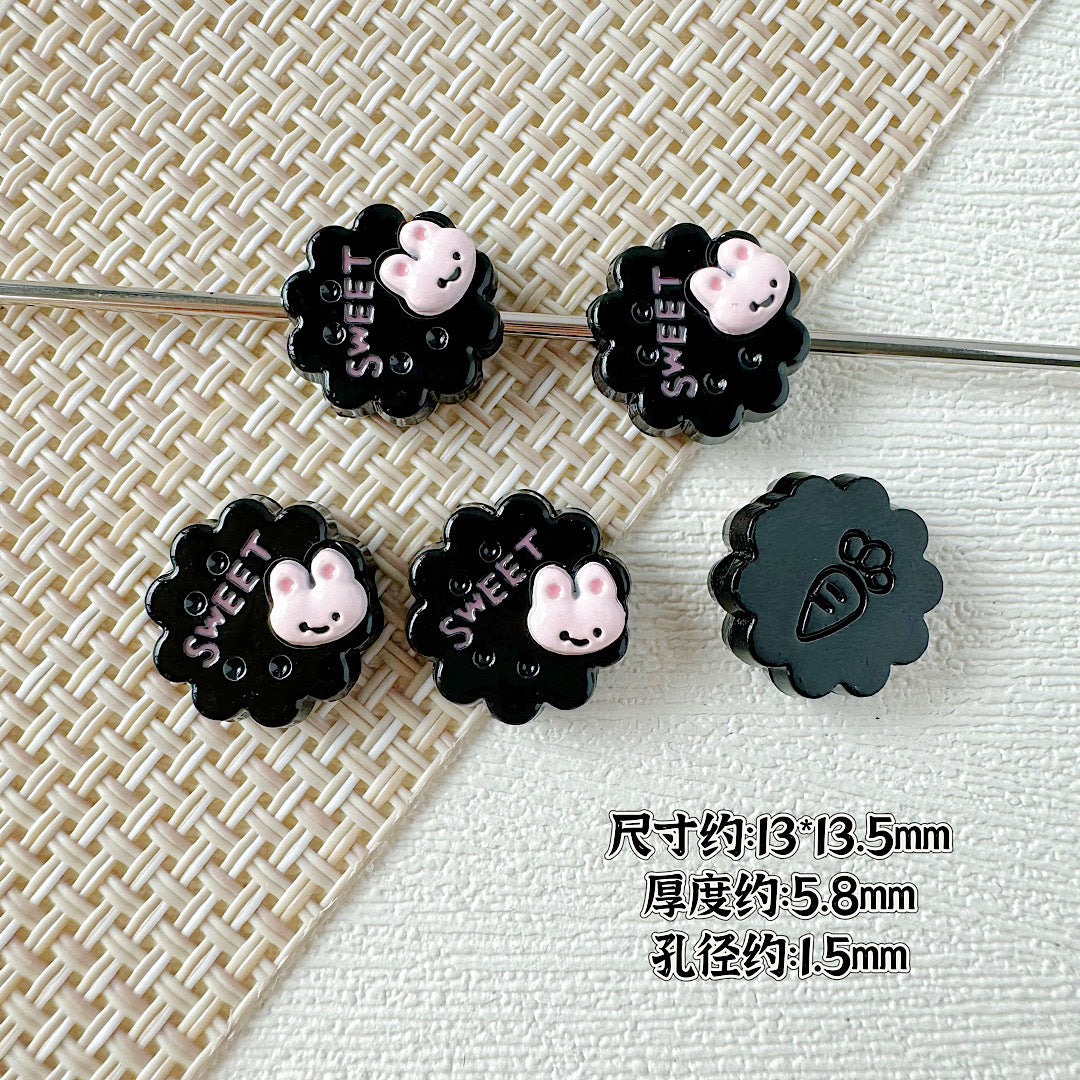 Disc Metal Beads 13mm Baking Painted Rabbit and Flower Alloy 10pcs 14