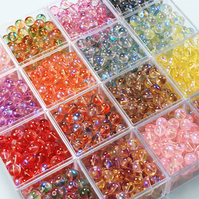Transparent Double Color Glass Beads 10mm Glossy Shimmer 10pcs