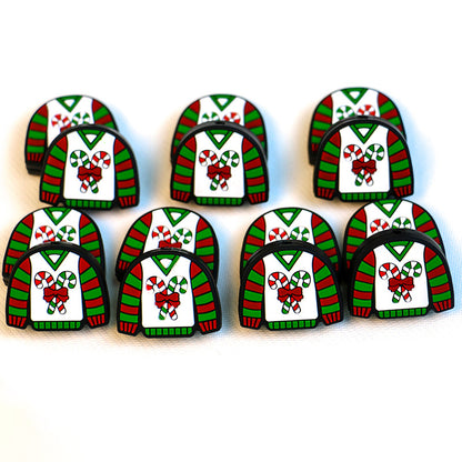 Silicone Focal Beads Christmas Sweater Candy Cane Detail 20pcs