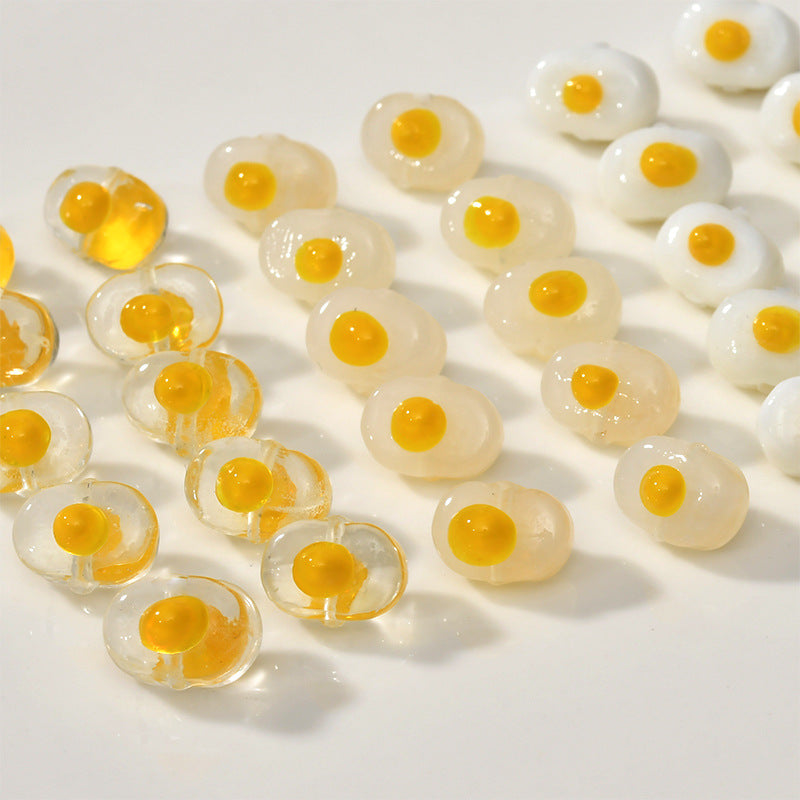 Lampwork Glass Beads Poached Egg 12mm Enamel Handmade 6pcs 2