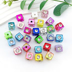 UV Plating Square Acrylic Beads 16mm Solid Color Rhinestone Embedded 20pcs