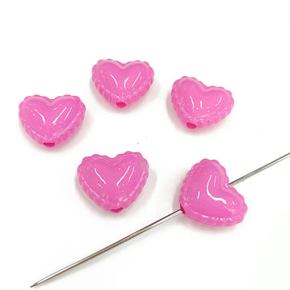 Glossy Painted Lace Heart Acrylic Beads 18mm Colorful Pastel 50pcs 13
