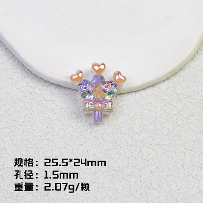 Glitter Crown Lollipop Resin Beads 26mm Transparent Pastel Colors 10pcs 8