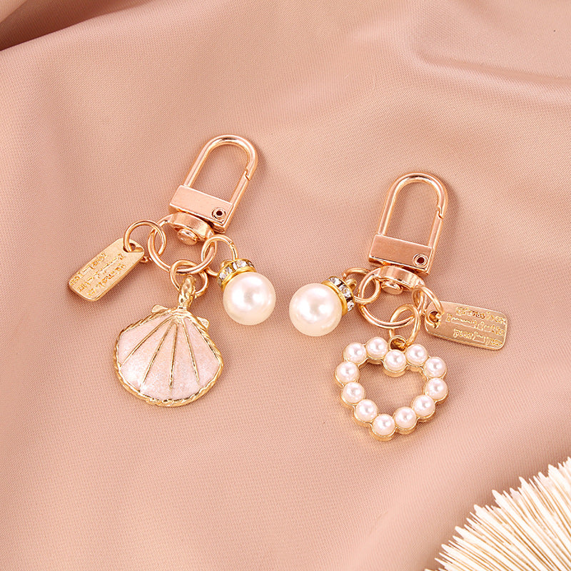 Alloy Starfish Keychain Metal Pastel Shell and Pearl Charm 4