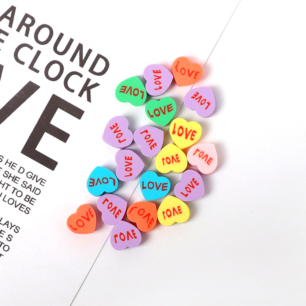 Heart Clay Beads 10mm Love Letter Pastel Colors Polymer 100pcs 3
