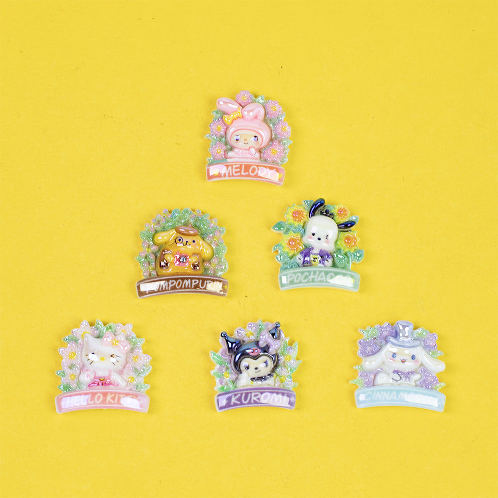 Glossy Sanrio Wreath Resin Beads Playful Pastel Floral 10pcs 12
