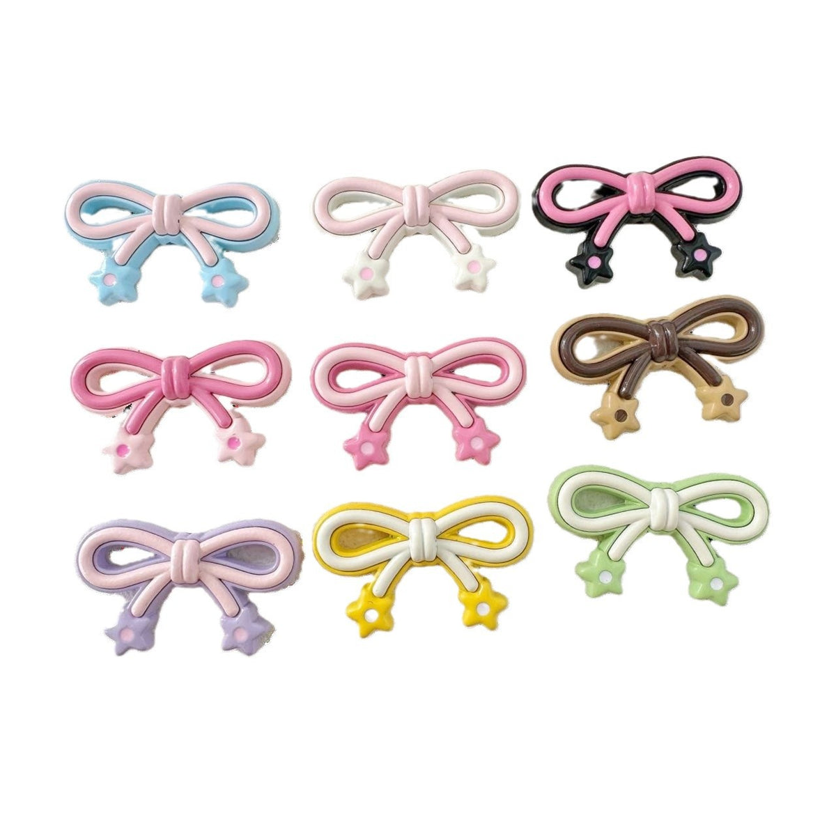 Bow and Star Metal Beads 34mm Painted Pastel Colors 5pcs 2