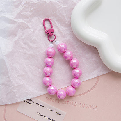 Acrylic Colour Beaded Wristlet Keychain Glossy Metal Clip 11