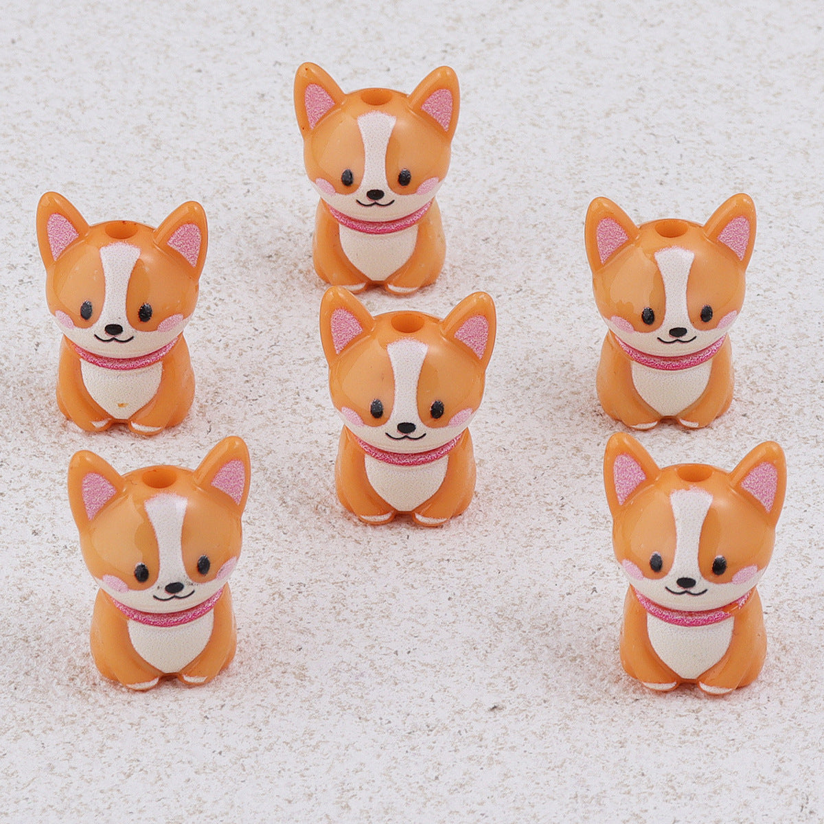 Painted 3D Corgi Acrylic Beads 16x23mm Colorful Mixed 10pcs 10