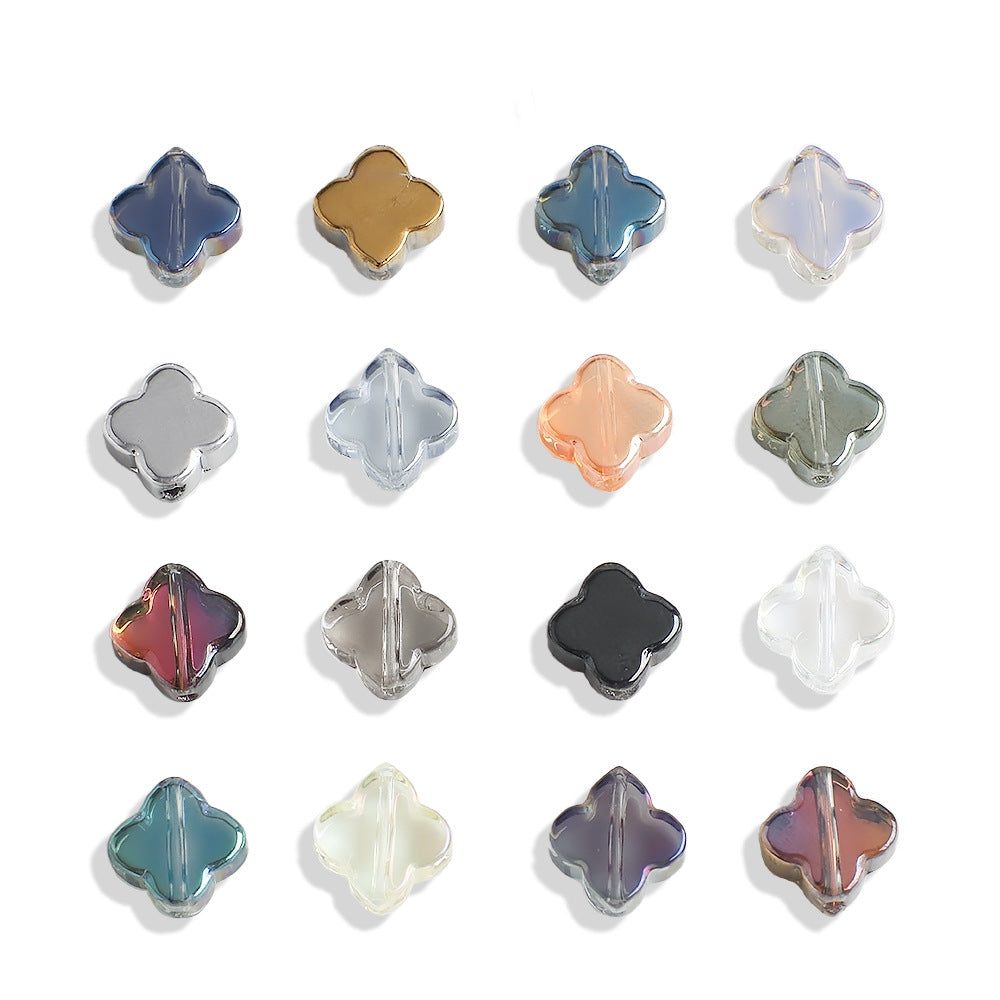 Electroplated Clover Glass Beads 10mm Metallic Colors 30pcs