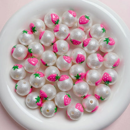 Painted Round Acrylic Beads 16mm Cartoon Hand Painted Imitation Pearl 5pcs 4