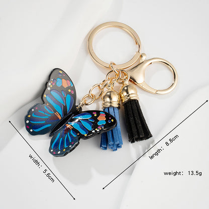 Acrylic Butterfly Keychain Colorful Wings Tassel Charm 13